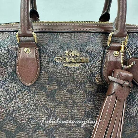 Coach Rowan Large Satchel Bag In Signature With Fringe Walnut/Maple CCE36 NWT - Picture 6 of 10